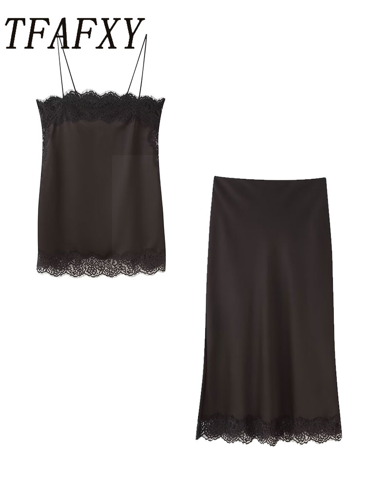 Cami Top Lace - TFAFXY Vintage Casual Donna Marrone Abito