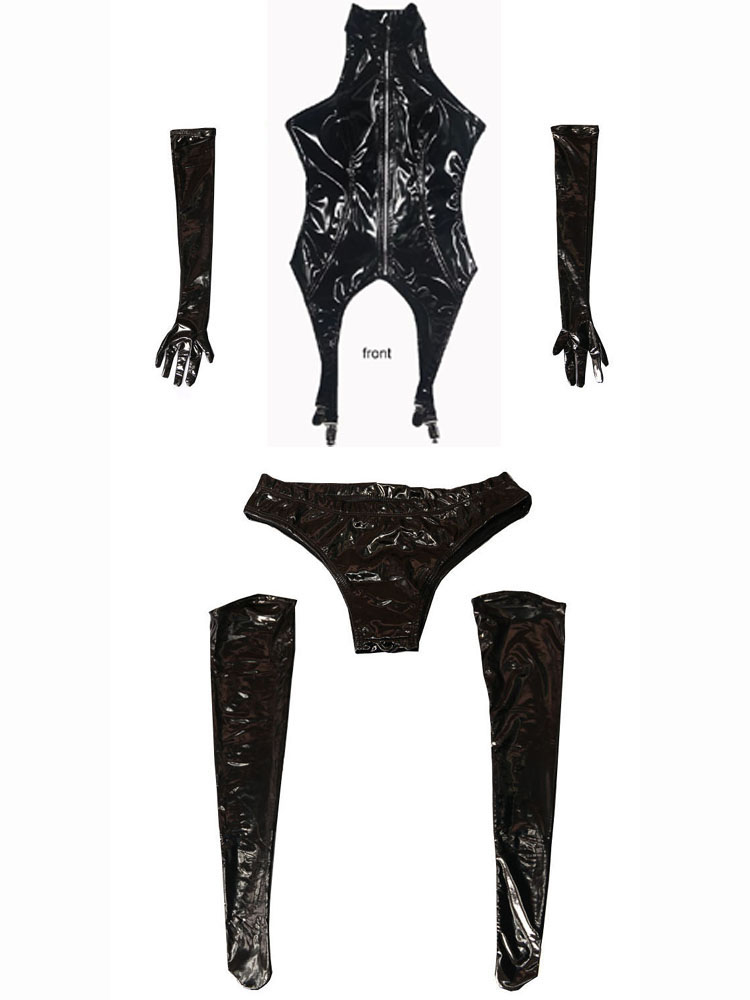 4 pz/set Wet Look PVC Catsuit  - Garter Belt Set recensione e prezzo